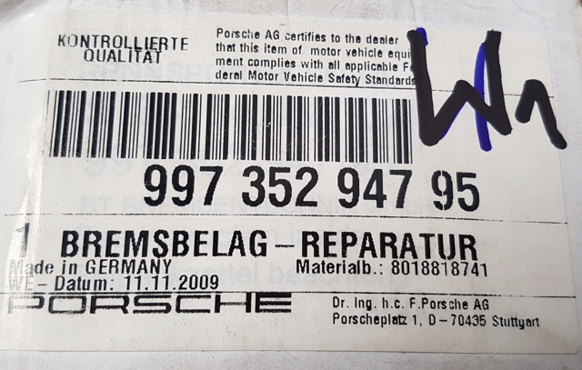 Колодки гальмівні задні, дискові 99735294795 PORSCHE