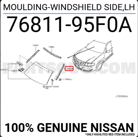 Захисна накладка переднього скла ліва 7681195F0A NISSAN
