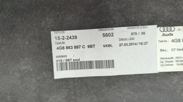 Облицювання багажного відсіку, ліве 4G8863887C9BT VAG