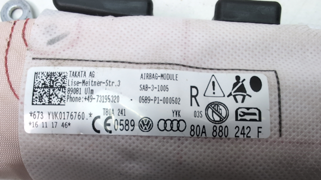 Подушка безпеки AIRBAG спинки сидіння, правого 80A880242F VAG