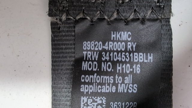 Пасок безпеки задній правий 898204R000RY HYUNDAI
