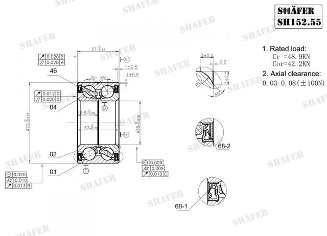 Комплект підшипник маточини передньої SH15255 SHAFER