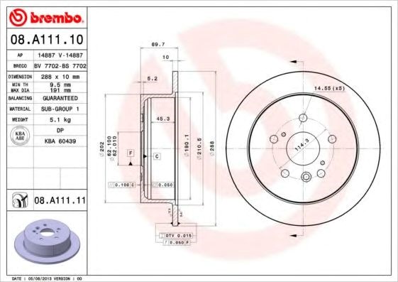 Диск гальмівний задній 08A11111 BREMBO