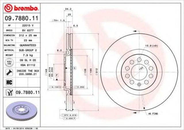 Гальмо дискове переднє 0978801X BREMBO