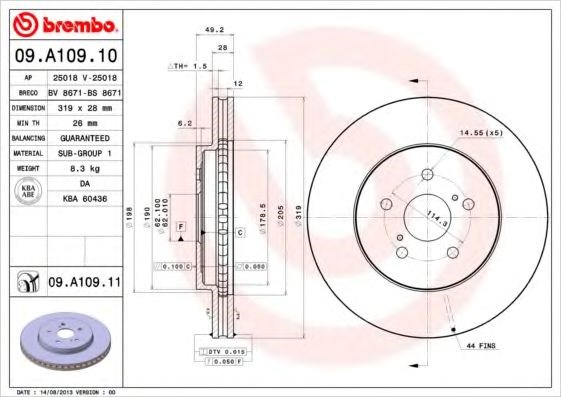 Диск переднього гальма 09A10911 BREMBO