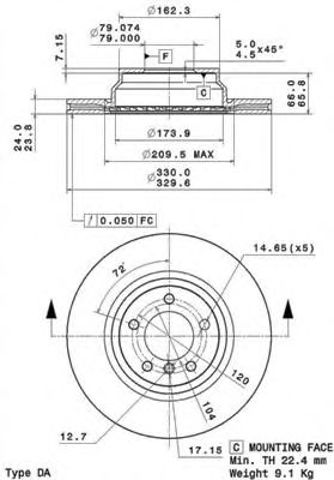 Гальмо дискове переднє 09A25911 BREMBO