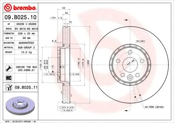 Диск гальмівний передній 09B02511 BREMBO