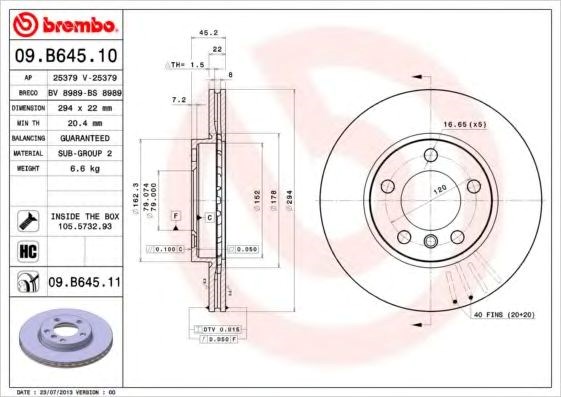 Гальмо дискове переднє 09B64511 BREMBO