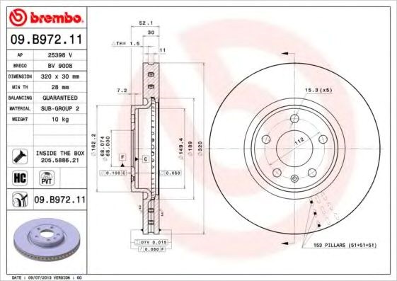 Диск переднього гальма 09B97211 BREMBO