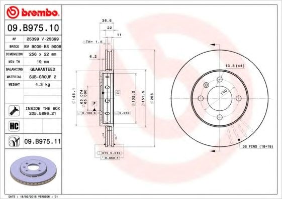 Диск переднього гальма 09B97511 BREMBO