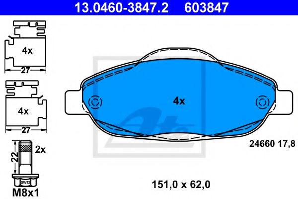 Комплект гальмівних колодок з 4 шт. дисків 13046038472