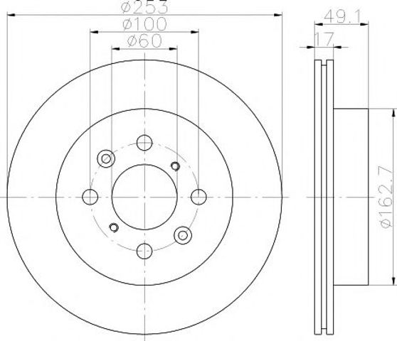 Диск переднього гальма 8DD355111591 HELLA