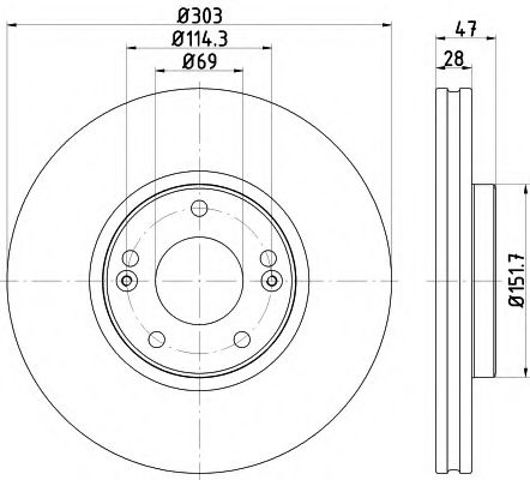 Диск переднього гальма 8DD355122501 HELLA