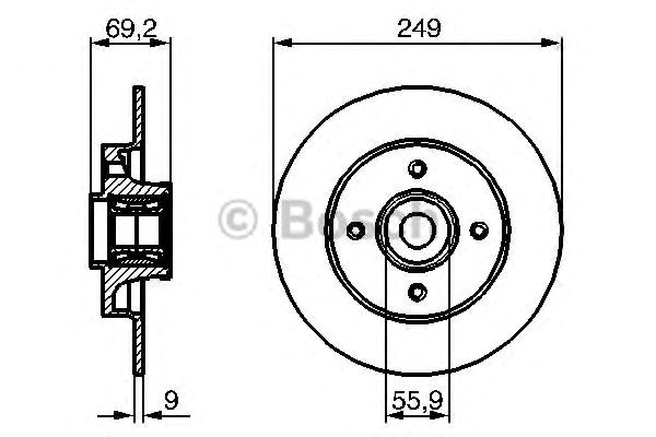 Bosch  диск гальмівний задн (c підш, з кільцем abs) citroen c3,c4 peugeot 207,307  (2499) 986479275