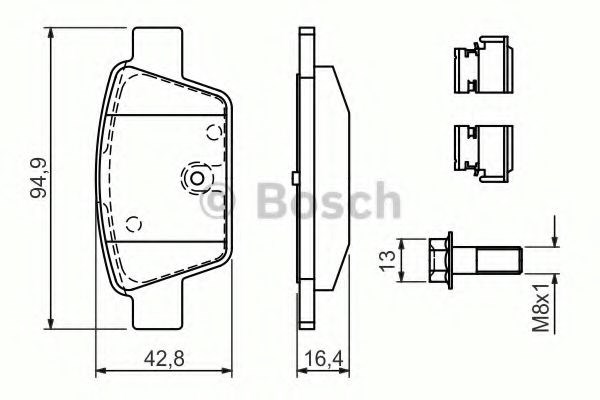Bosch fiat гальмівні колодки задні stilo, bravo 1,2 16v-2,4 20v 01- 986494030