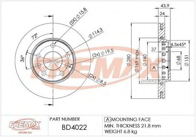 Диск переднього гальма BD4022 FREMAX