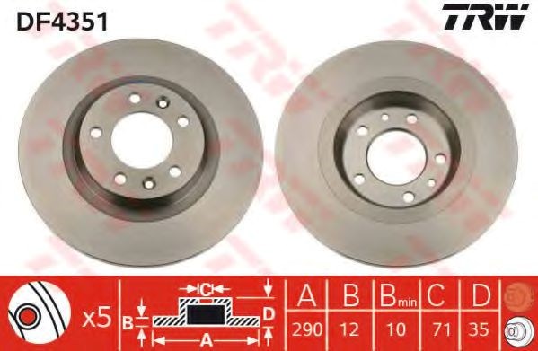 Гальмівний диск задній c5 2008-2017 (универсал), діаметр 290 мм, товщина 11,3 мм, бу-228753 DF4351