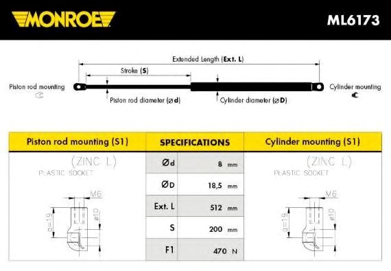 Monroe газовий амортизатор багажника mercedes c klasse (s203) 03/01- ML6173