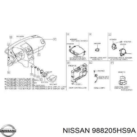 Блок управління airbag 988205HS9A NISSAN