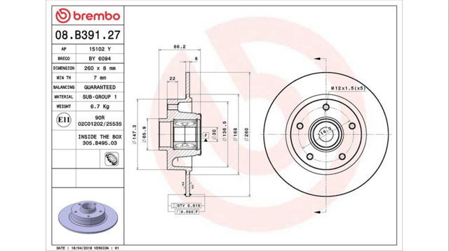 Дискові гальма 08B39127 BREMBO