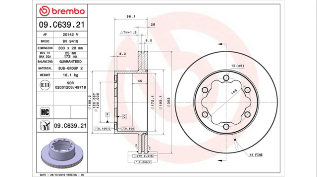 Задні дискові гальма 09C63921 BREMBO