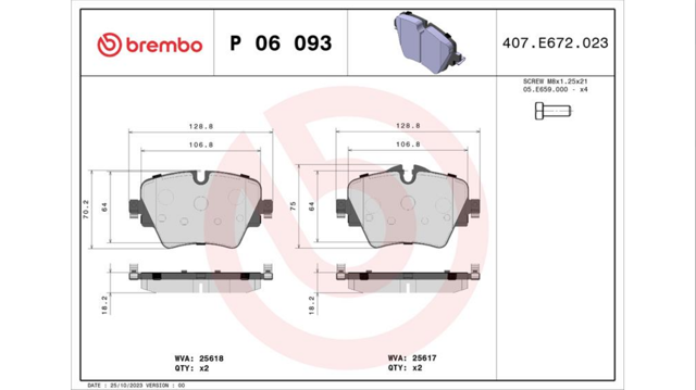 Передні гальмівні колодки P06093 BREMBO