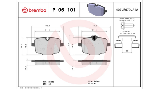 Колодки гальмові задні, дискові P06101 BREMBO