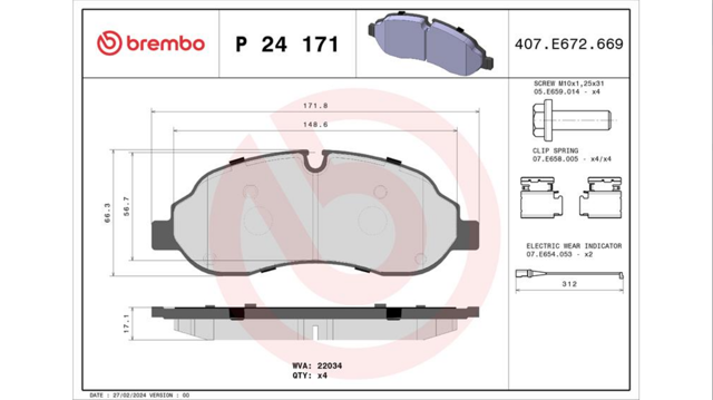 Колодки гальмівні передні, дискові P24171 BREMBO