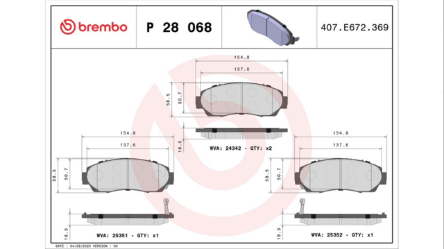Колодки передні P28068 BREMBO