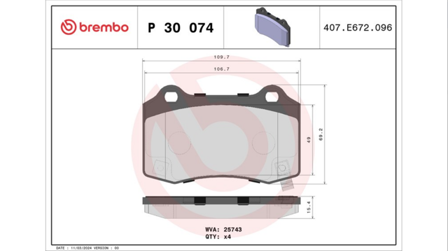 Задні колодки P30074 BREMBO