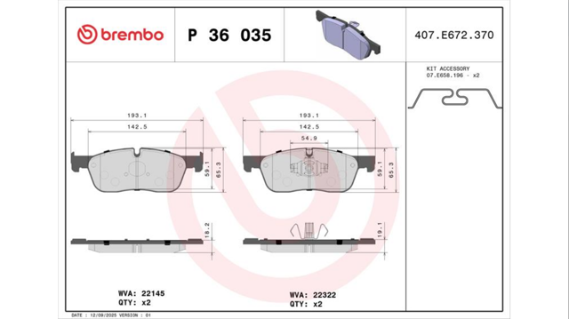Передні гальмівні колодки P36035 BREMBO