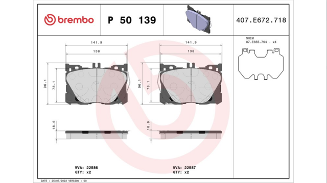 Колодки гальмівні дискові комплект P50139 BREMBO