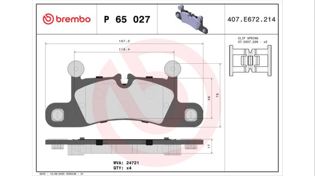 Задні гальмівні колодки P65027 BREMBO