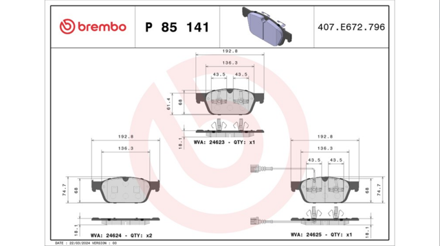 Колодки гальмівні дискові комплект P85141 BREMBO