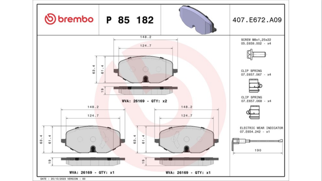 Колодки гальмівні передні, дискові P85182 BREMBO