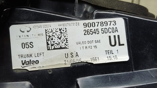 Ліхтар задній лівий, внутрішній 265455DC0A NISSAN
