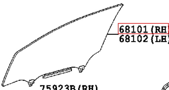 Скло передніх дверей, правих 6810102230 TOYOTA
