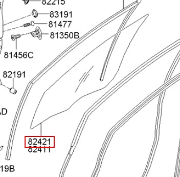 Скло передньої правої двері 824211D000 HYUNDAI