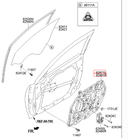 Склопідйомник передньої правої двері 824812T520 HYUNDAI