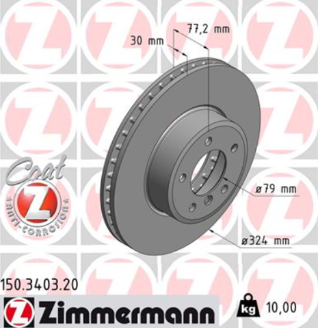 Диск гальмівний передній 150340320 ZIMMERMANN