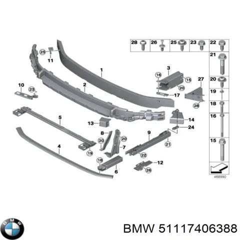Кронштейн підсилювача переднього бампера 51117406388 BMW