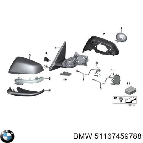 Корпус дзеркала заднього виду, правий 51167459788 BMW