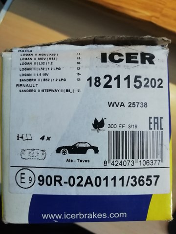 Гальмівні колодки Renault SANDERO 2 STEPWAY