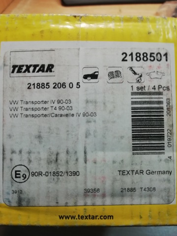 Передні гальмівні колодки 2188501 TEXTAR