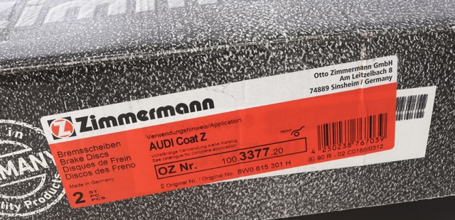 Диск переднього гальма 100337720 ZIMMERMANN