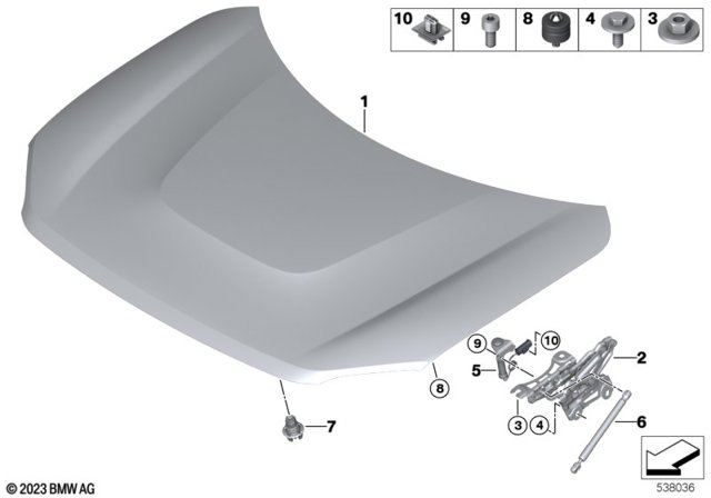 Завіс капота, правий 41009629174 BMW