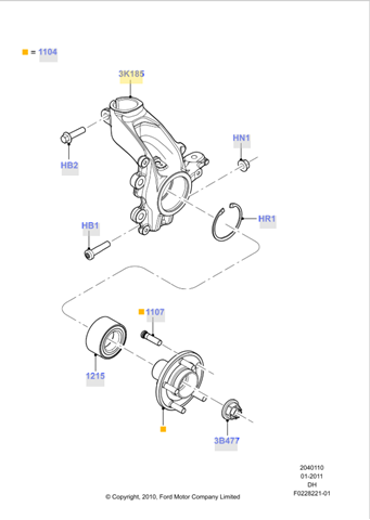 Цапфа - поворотний кулак передній, лівий BV6Z3K186D FORD