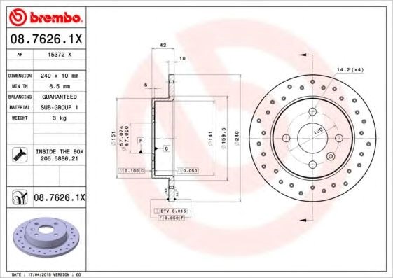 Диск гальмівний задній 0876261X BREMBO