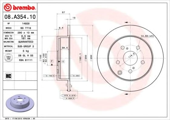 Диск гальмівний задній 08A35410 BREMBO