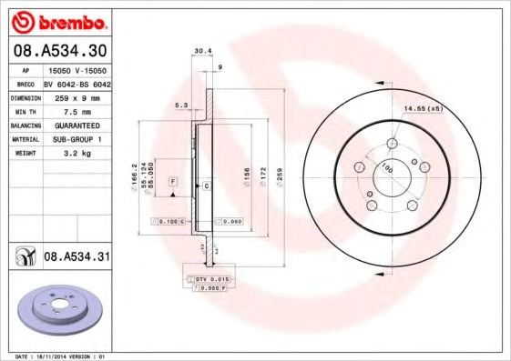 Диск заднього гальма 08A53431 BREMBO